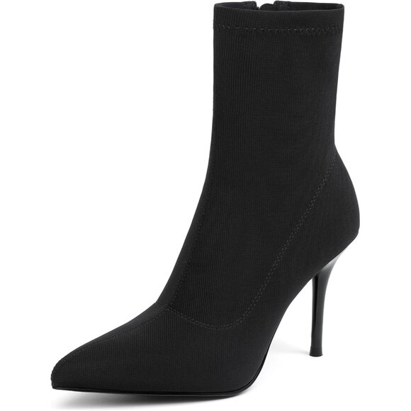 Shoes - Women Black-stretch Sexy Pointy Toe Stiletto Heels Ankle Boots Printed Stretchy